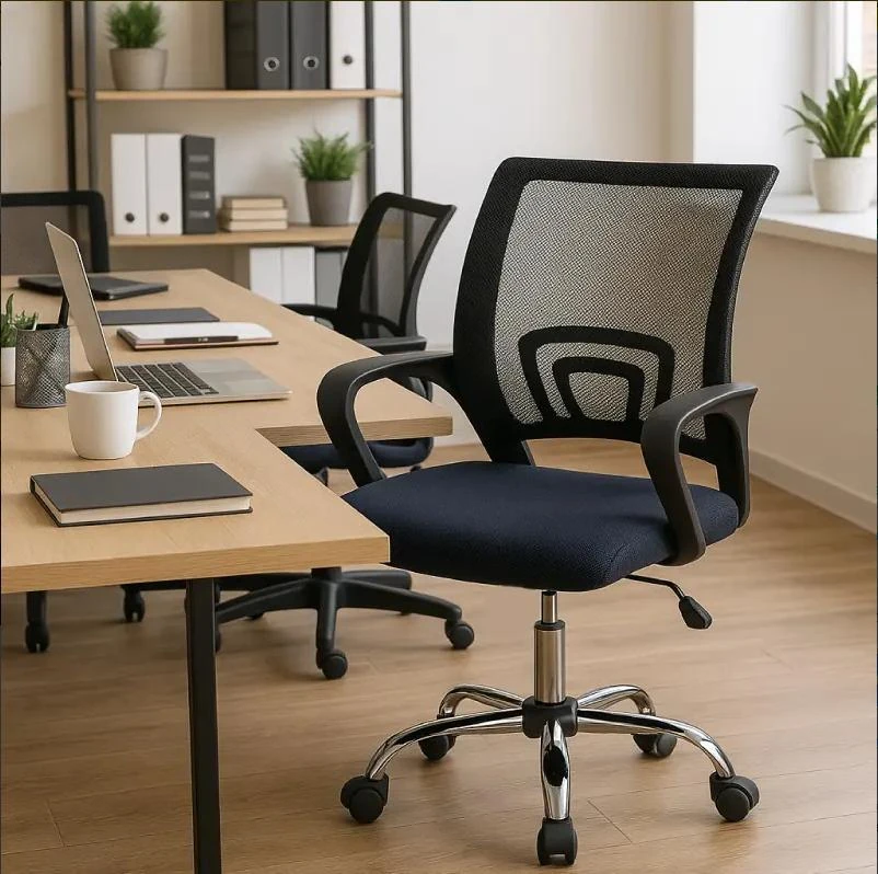 Black HLD-9050 mesh chair in a contemporary office
